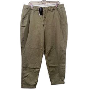 Lane Bryant Chino Pants Green Rolled Ankle Skinny Cotton Blend Size 16 NWT